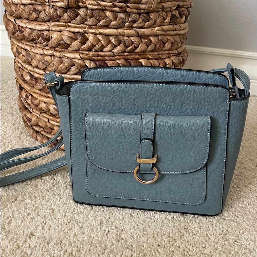 Blue Crossbody Bag with Gold Hardware Crossbody Teal Blue Purse w/ Gold Accents